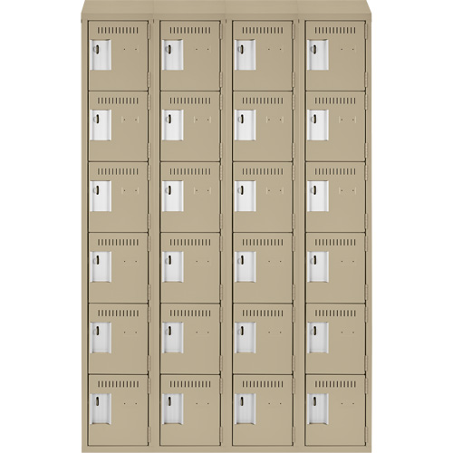 Clean Line Lockerette, 6 -tier, Bank of 4, 48" x 18" x 78", Steel, Beige, Rivet (Assembled) Cam Industrial