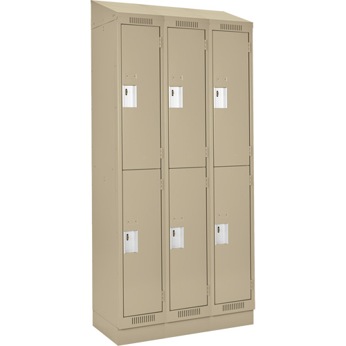 Clean Line Lockers, 2 -tier, Bank of 3, 36" x 18" x 82", Steel, Beige, Rivet (Assembled) Cam Industrial