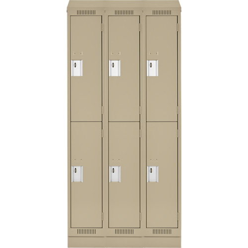 Clean Line Lockers, 2 -tier, Bank of 3, 36" x 18" x 82", Steel, Beige, Rivet (Assembled) Cam Industrial