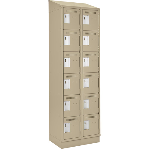 Clean Line Lockerette , 6 -tier, Bank of 2, 24" x 18" x 82", Steel, Beige, Rivet (Assembled) Cam Industrial