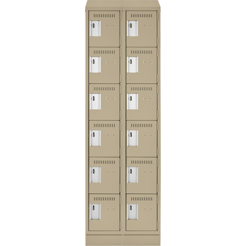 Clean Line Lockerette , 6 -tier, Bank of 2, 24" x 18" x 82", Steel, Beige, Rivet (Assembled) Cam Industrial