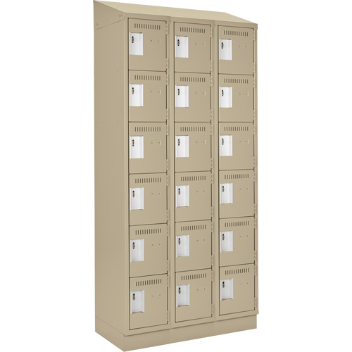Clean Line Lockerette , 6 -tier, Bank of 3, 36" x 18" x 82", Steel, Beige, Rivet (Assembled) Cam Industrial
