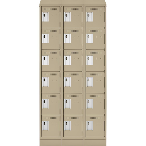 Clean Line Lockerette , 6 -tier, Bank of 3, 36" x 18" x 82", Steel, Beige, Rivet (Assembled) Cam Industrial