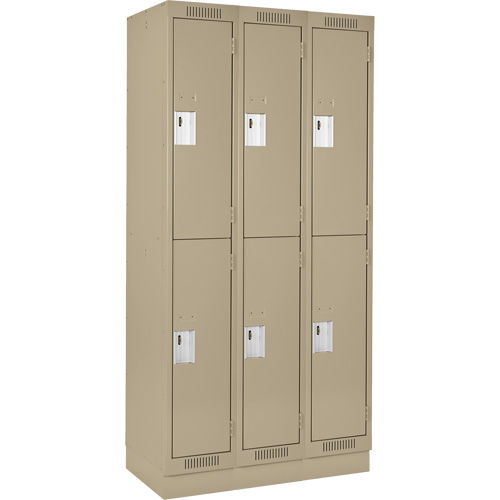 Clean Line Lockers, 2 -tier, Bank of 3, 36" x 18" x 76", Steel, Beige, Rivet (Assembled) Cam Industrial