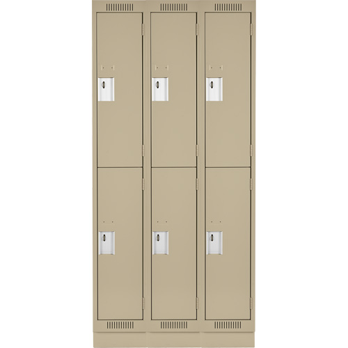 Clean Line Lockers, 2 -tier, Bank of 3, 36" x 18" x 76", Steel, Beige, Rivet (Assembled) Cam Industrial