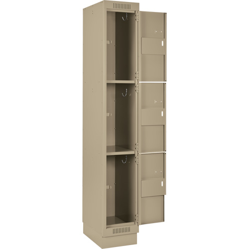 Clean Line Lockers, 3 -tier, Bank of 3, 36" x 18" x 76", Steel, Beige, Rivet (Assembled) Cam Industrial