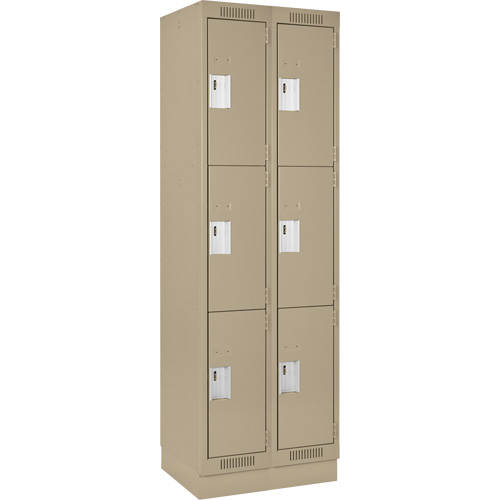 Clean Line Lockers, 3 -tier, Bank of 2, 24" x 18" x 76", Steel, Beige, Rivet (Assembled) Cam Industrial