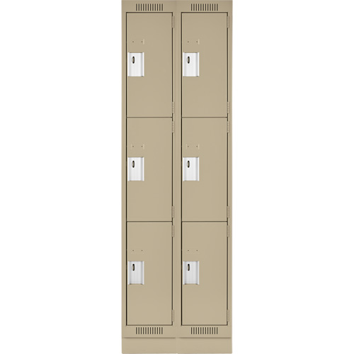 Clean Line Lockers, 3 -tier, Bank of 2, 24" x 18" x 76", Steel, Beige, Rivet (Assembled) Cam Industrial