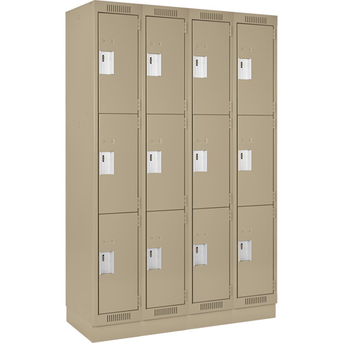Clean Line Lockers, 3 -tier, Bank of 4, 48" x 18" x 76", Steel, Beige, Rivet (Assembled) Cam Industrial