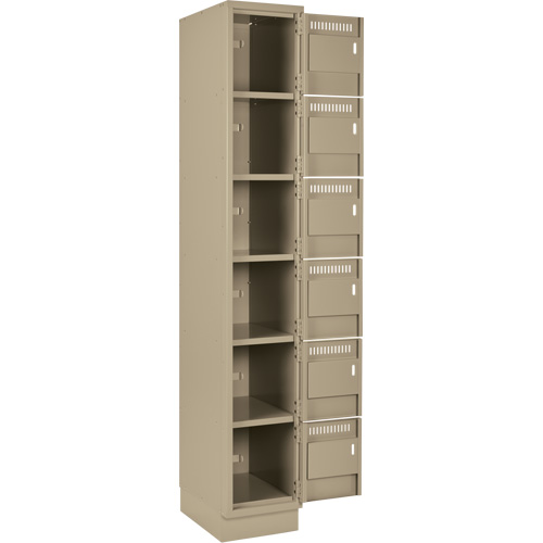 Clean Line Lockerette, 6 -tier, Bank of 4, 48" x 18" x 76", Steel, Beige, Rivet (Assembled) Cam Industrial