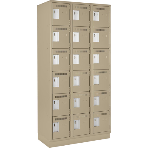 Clean Line Lockerette, 6 -tier, Bank of 3, 36" x 18" x 76", Steel, Beige, Rivet (Assembled) Cam Industrial