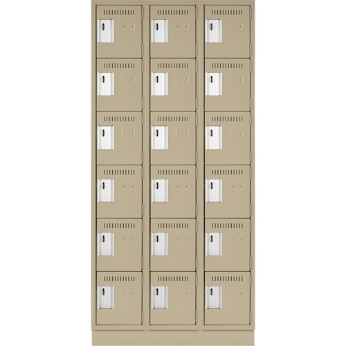 Clean Line Lockerette, 6 -tier, Bank of 3, 36" x 18" x 76", Steel, Beige, Rivet (Assembled) Cam Industrial