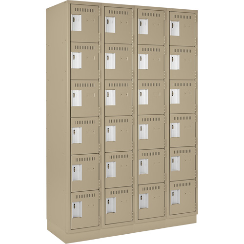 Clean Line Lockerette, 6 -tier, Bank of 4, 48" x 18" x 76", Steel, Beige, Rivet (Assembled) Cam Industrial