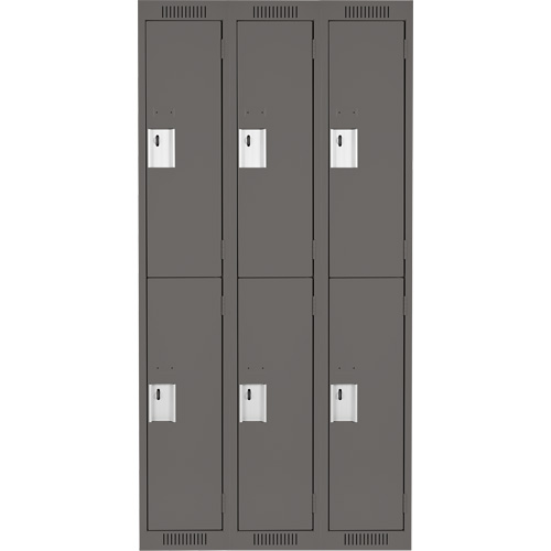 Clean Line Lockers, 2 -tier, Bank of 3, 36" x 18" x 72", Steel, Charcoal, Rivet (Assembled) Cam Industrial