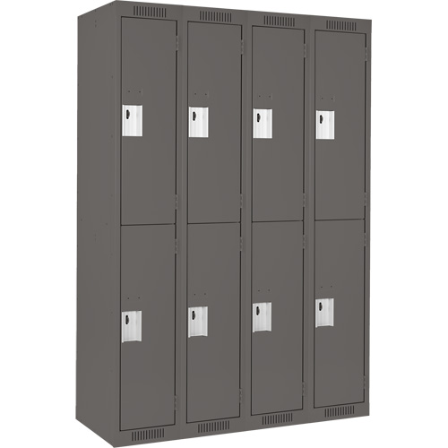 Clean Line Lockers, 2 -tier, Bank of 4, 48" x 18" x 72", Steel, Charcoal, Rivet (Assembled) Cam Industrial
