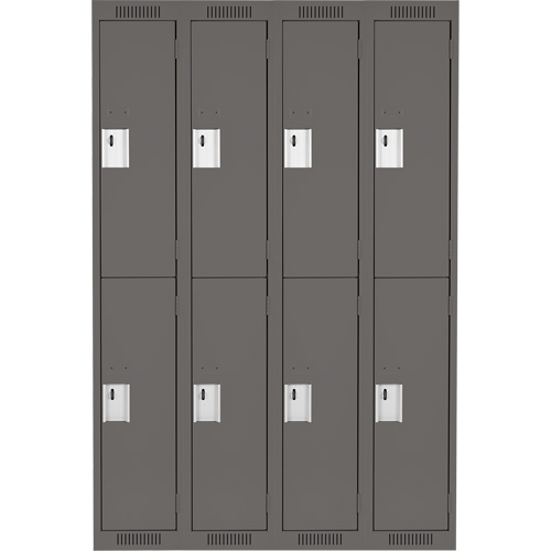 Clean Line Lockers, 2 -tier, Bank of 4, 48" x 18" x 72", Steel, Charcoal, Rivet (Assembled) Cam Industrial