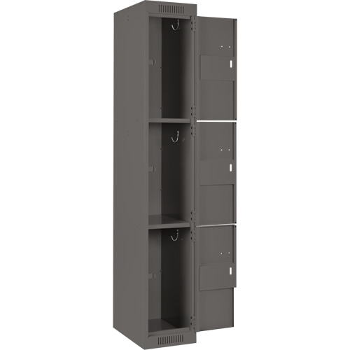 Clean Line Lockers, 3 -tier, Bank of 3, 36" x 18" x 72", Steel, Charcoal, Rivet (Assembled) Cam Industrial