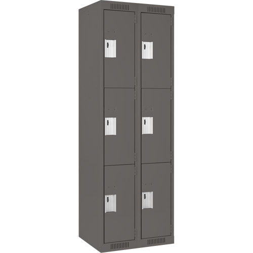 Clean Line Lockers, 3 -tier, Bank of 2, 24" x 18" x 72", Steel, Charcoal, Rivet (Assembled) Cam Industrial