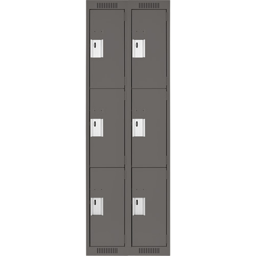 Clean Line Lockers, 3 -tier, Bank of 2, 24" x 18" x 72", Steel, Charcoal, Rivet (Assembled) Cam Industrial