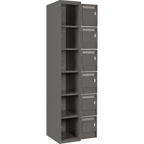 Clean Line Lockerette, 6 -tier, Bank of 4, 48" x 18" x 72", Steel, Charcoal, Rivet (Assembled) Cam Industrial