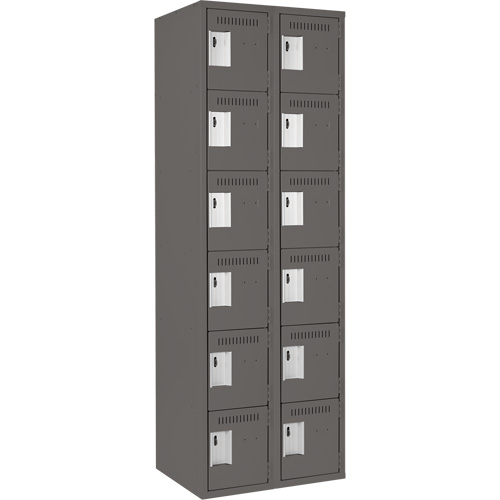 Clean Line Lockerette, 6 -tier, Bank of 2, 24" x 18" x 72", Steel, Charcoal, Rivet (Assembled) Cam Industrial