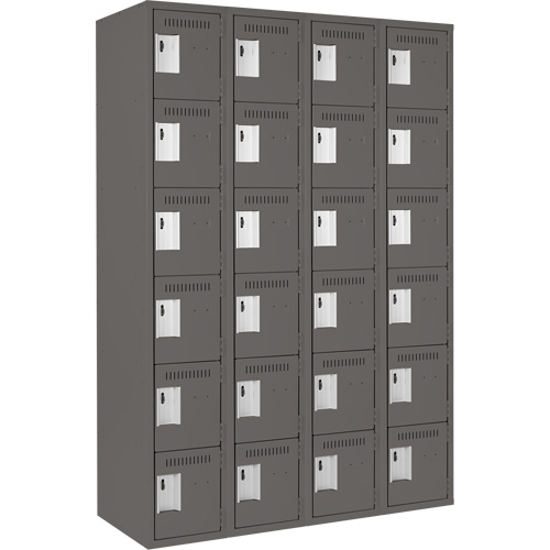 Clean Line Lockerette, 6 -tier, Bank of 4, 48" x 18" x 72", Steel, Charcoal, Rivet (Assembled) Cam Industrial