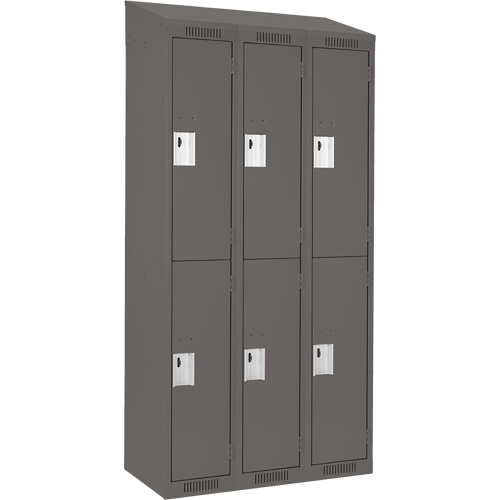Clean Line Lockers, 2 -tier, Bank of 3, 36" x 18" x 78", Steel, Charcoal, Rivet (Assembled) Cam Industrial