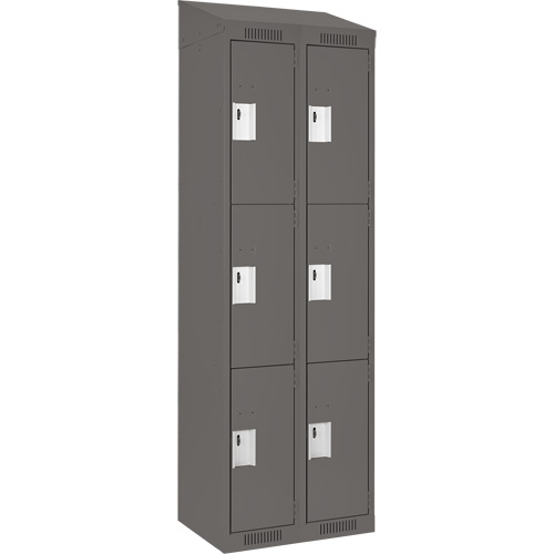 Clean Line Lockers, 3 -tier, Bank of 2, 24" x 18" x 78", Steel, Charcoal, Rivet (Assembled) Cam Industrial