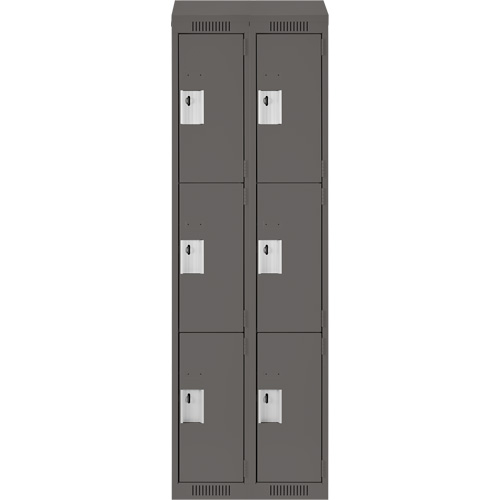 Clean Line Lockers, 3 -tier, Bank of 2, 24" x 18" x 78", Steel, Charcoal, Rivet (Assembled) Cam Industrial