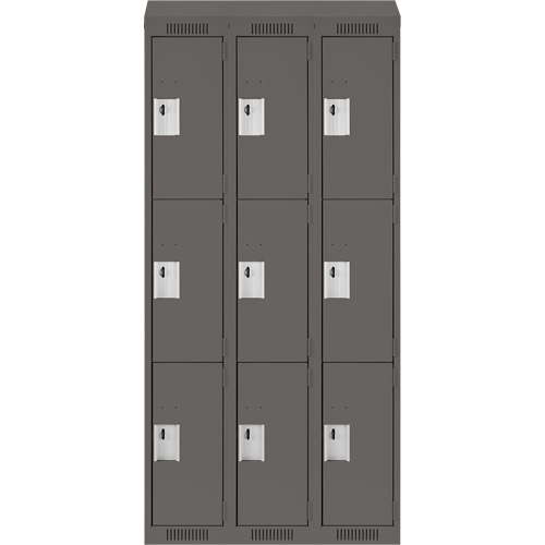 Clean Line Lockers, 3 -tier, Bank of 3, 36" x 18" x 78", Steel, Charcoal, Rivet (Assembled) Cam Industrial