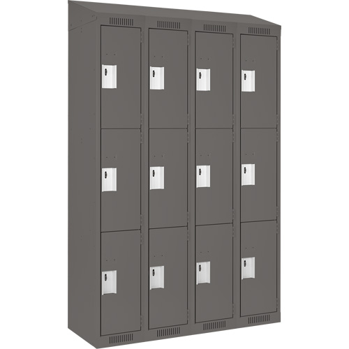Clean Line Lockers, 3 -tier, Bank of 4, 48" x 18" x 78", Steel, Charcoal, Rivet (Assembled) Cam Industrial