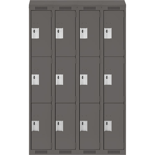 Clean Line Lockers, 3 -tier, Bank of 4, 48" x 18" x 78", Steel, Charcoal, Rivet (Assembled) Cam Industrial