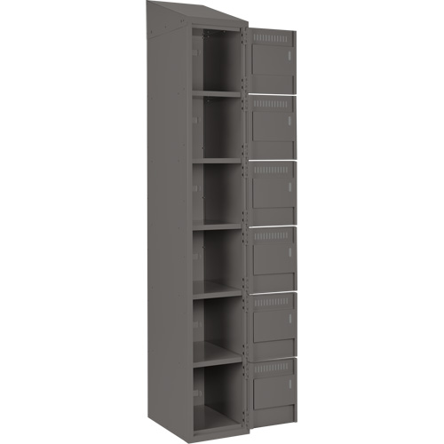 Clean Line Lockerette, 6 -tier, Bank of 3, 36" x 18" x 78", Steel, Charcoal, Rivet (Assembled) Cam Industrial
