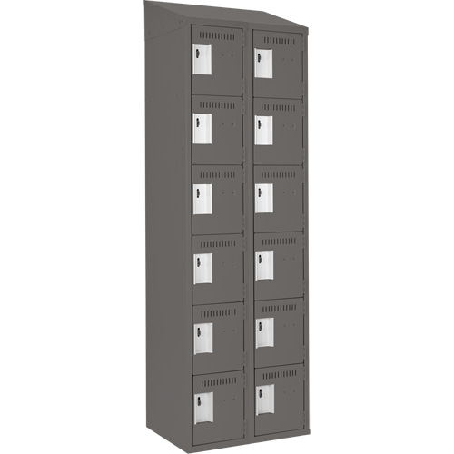 Clean Line Lockerette, 6 -tier, Bank of 2, 24" x 18" x 78", Steel, Charcoal, Rivet (Assembled) Cam Industrial