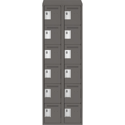 Clean Line Lockerette, 6 -tier, Bank of 2, 24" x 18" x 78", Steel, Charcoal, Rivet (Assembled) Cam Industrial