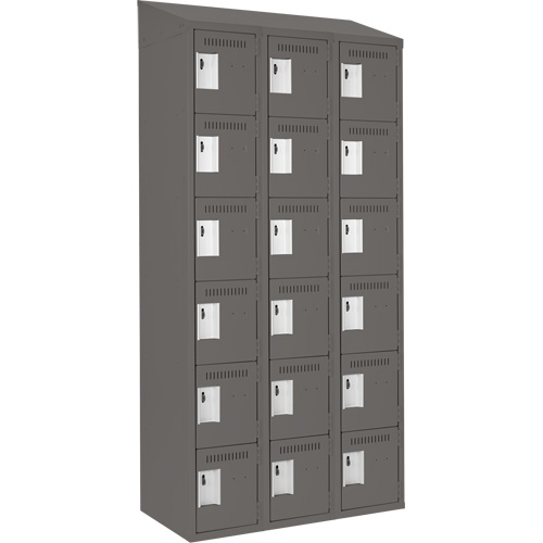 Clean Line Lockerette, 6 -tier, Bank of 3, 36" x 18" x 78", Steel, Charcoal, Rivet (Assembled) Cam Industrial