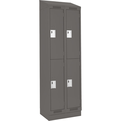 Clean Line Lockers, 2 -tier, Bank of 2, 24" x 18" x 82", Steel, Charcoal, Rivet (Assembled) Cam Industrial