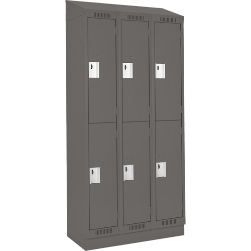 Clean Line Lockers, 2 -tier, Bank of 3, 36" x 18" x 82", Steel, Charcoal, Rivet (Assembled) Cam Industrial