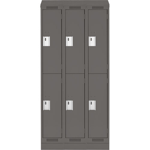 Clean Line Lockers, 2 -tier, Bank of 3, 36" x 18" x 82", Steel, Charcoal, Rivet (Assembled) Cam Industrial
