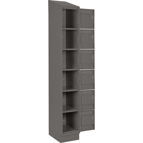 Clean Line Lockerette, 6 -tier, Bank of 4, 48" x 18" x 82", Steel, Charcoal, Rivet (Assembled) Cam Industrial