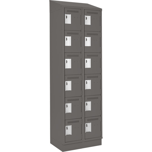 Clean Line Lockerette, 6 -tier, Bank of 2, 24" x 18" x 82", Steel, Charcoal, Rivet (Assembled) Cam Industrial