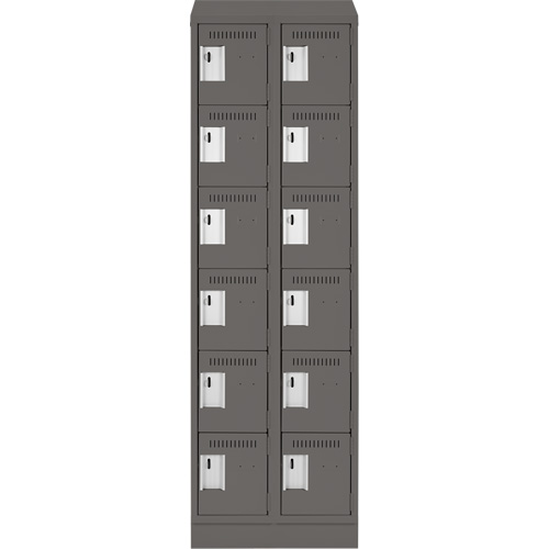 Clean Line Lockerette, 6 -tier, Bank of 2, 24" x 18" x 82", Steel, Charcoal, Rivet (Assembled) Cam Industrial