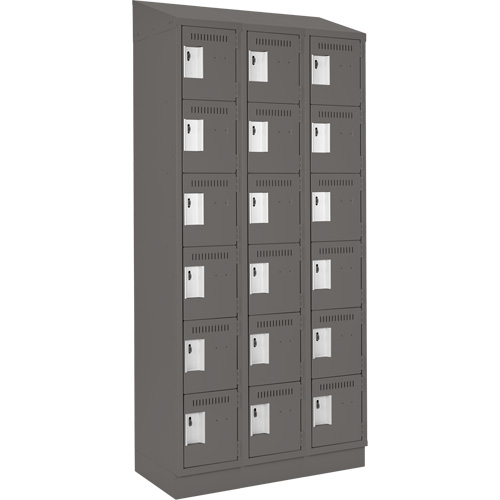 Clean Line Lockerette, 6 -tier, Bank of 3, 36" x 18" x 82", Steel, Charcoal, Rivet (Assembled) Cam Industrial