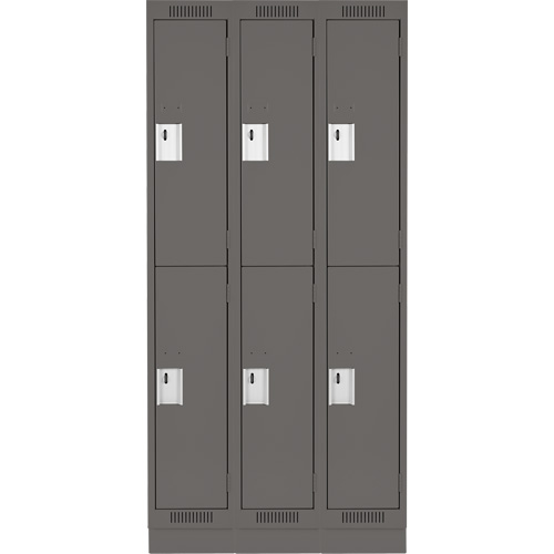 Clean Line Lockers, 2 -tier, Bank of 3, 36" x 18" x 76", Steel, Charcoal, Rivet (Assembled) Cam Industrial