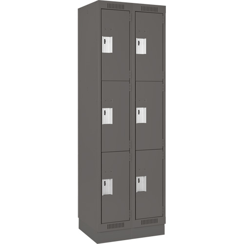Clean Line Lockers, 3 -tier, Bank of 2, 24" x 18" x 76", Steel, Charcoal, Rivet (Assembled) Cam Industrial