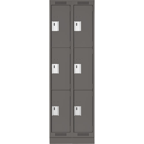 Clean Line Lockers, 3 -tier, Bank of 2, 24" x 18" x 76", Steel, Charcoal, Rivet (Assembled) Cam Industrial