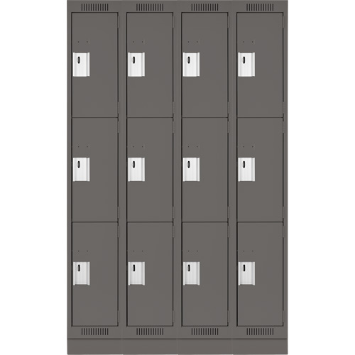 Clean Line Lockers, 3 -tier, Bank of 4, 48" x 18" x 76", Steel, Charcoal, Rivet (Assembled) Cam Industrial