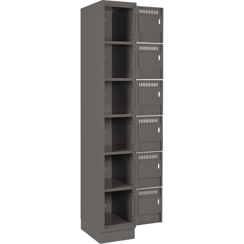 Clean Line Lockerette, 6 -tier, Bank of 3, 36" x 18" x 76", Steel, Charcoal, Rivet (Assembled) Cam Industrial