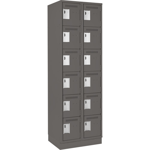 Clean Line Lockerette, 6 -tier, Bank of 2, 24" x 18" x 76", Steel, Charcoal, Rivet (Assembled) Cam Industrial