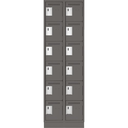 Clean Line Lockerette, 6 -tier, Bank of 2, 24" x 18" x 76", Steel, Charcoal, Rivet (Assembled) Cam Industrial